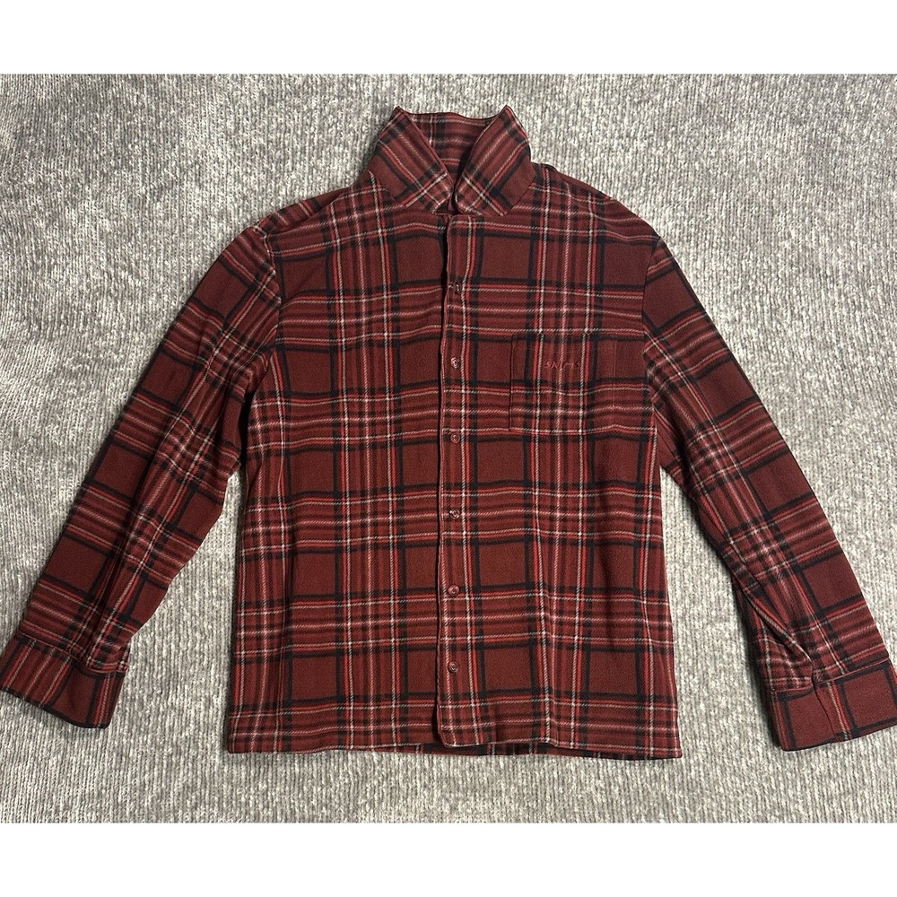 Skims Women's Long Sleeve Button Up Sleep Top NN7 Merlot Red Plaid Small